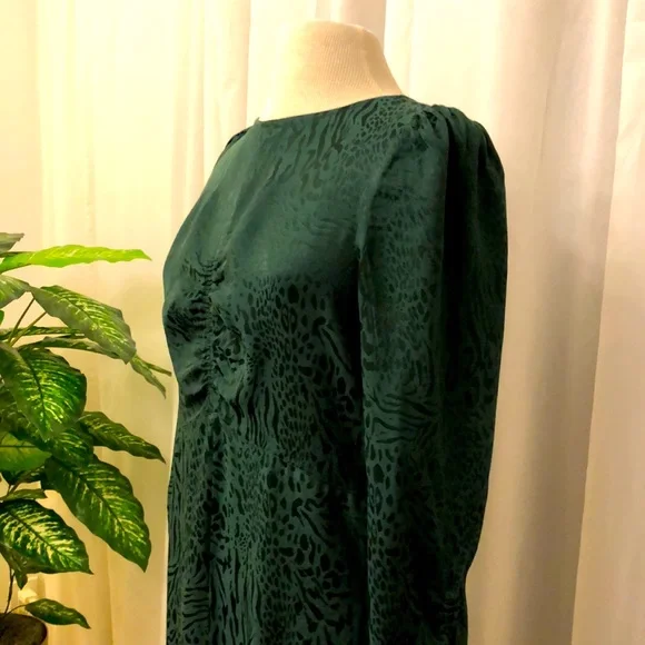 H&M Dresses H M Emerald Green Long Sleeve Animal Print Maxi